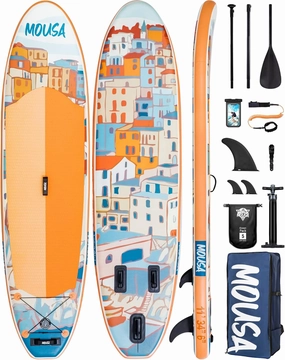 MOUSA 10’8 * 35 Extra Wide Inflatable Stand Up Paddle Board, Stable Paddleboard SUP for 2 People/Family, Anti-Slip Full EVA Deck,Shoulder Strap, 3 Handles, 100L Backpack, All-Round Sup Board, Big Fin