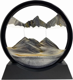 Moving Sand Art Liquid Motion - Moving Sand Art Picture Decor 3D Deep Sea Sandscape, Round Glass Frame Display Flowing Sand Relaxing Toy for Desktop Home Office Work Decoration(Black, 12")