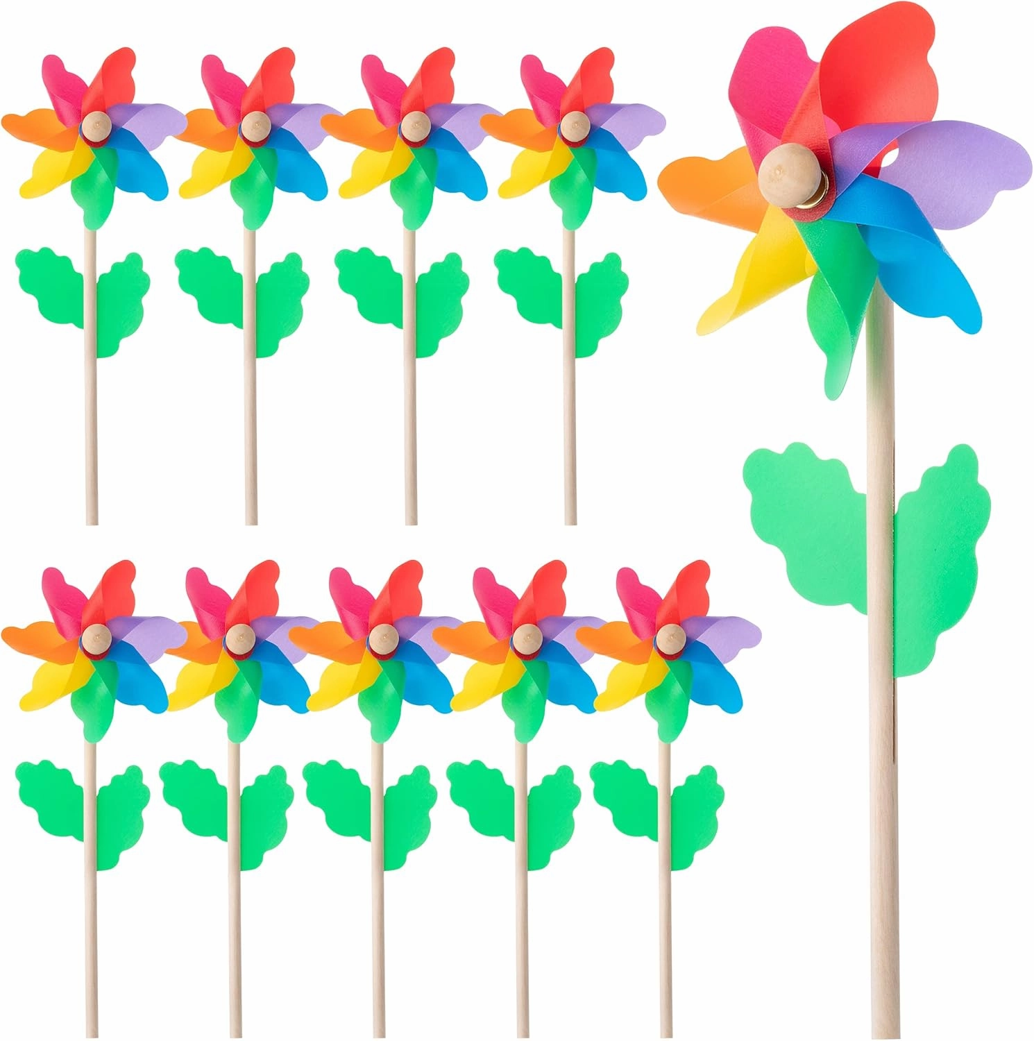 Mr. Pen Rainbow Flower Pinwheels - 10 Pack, Wind Spinners for Yard & Garden, Kids' Party Favors