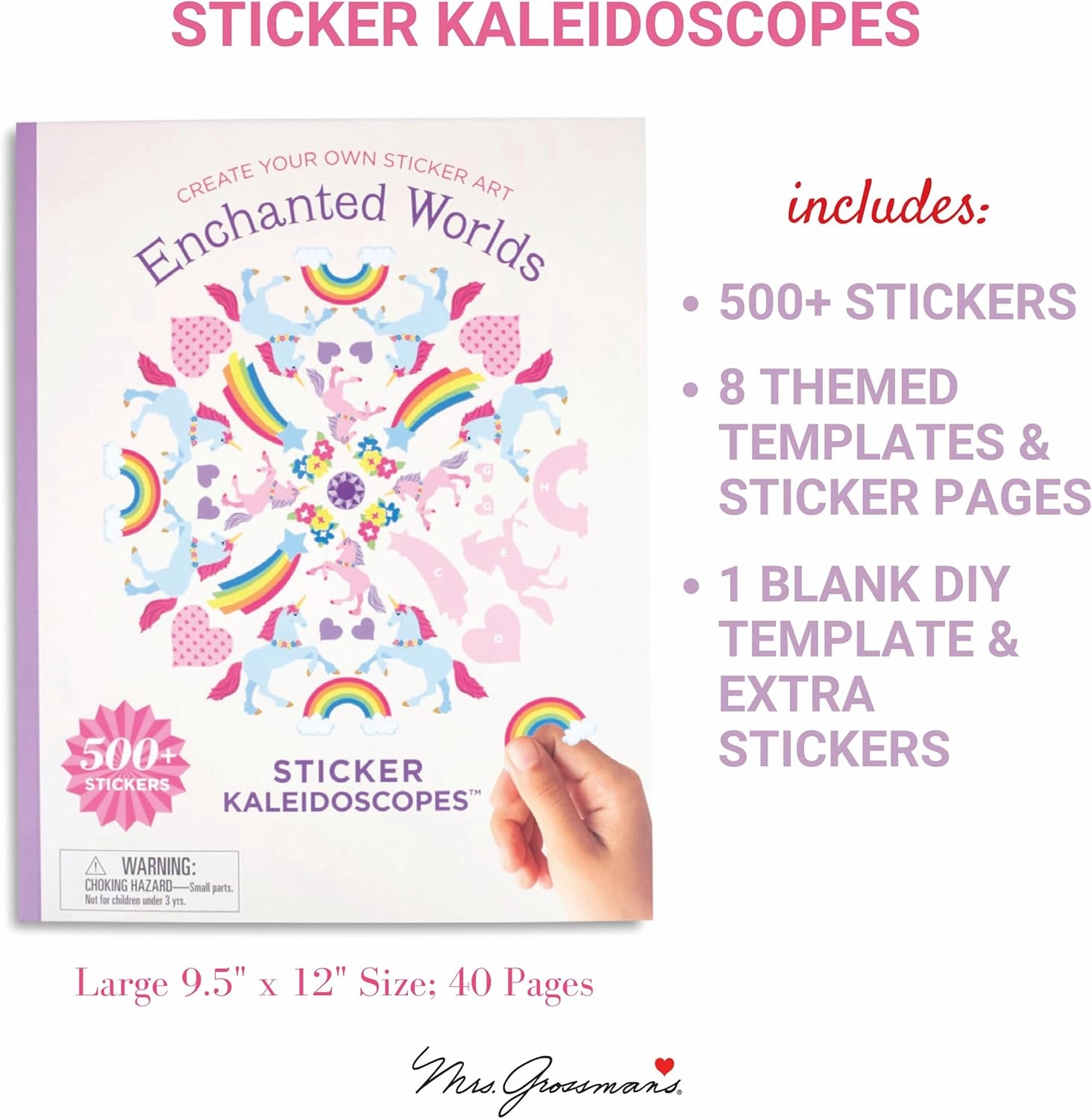 Mrs. Grossman's Sticker Kaleidoscopes Activity Book - Create Manadala Style Art with Sticker by Letter Format, Includes 8 Designs and Over 500 Stickers, for Kids and Adults (Enchanted Worlds)