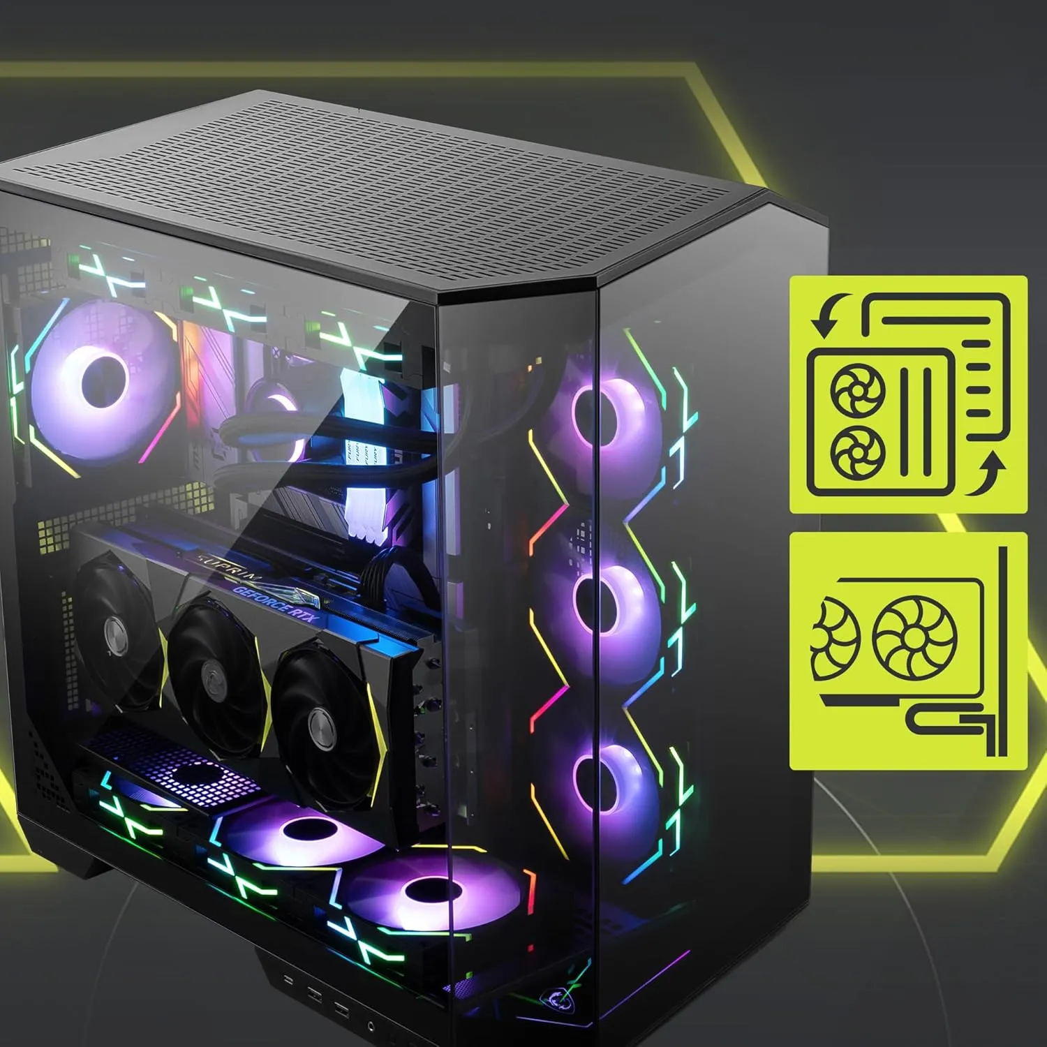 MSI MAG PANO 100L PZ - Premium Mid-Tower Gaming PC Case - Tempered Glass Side Panel - Liquid Cooling Support up to 360mm Radiator - Vented Front Panel