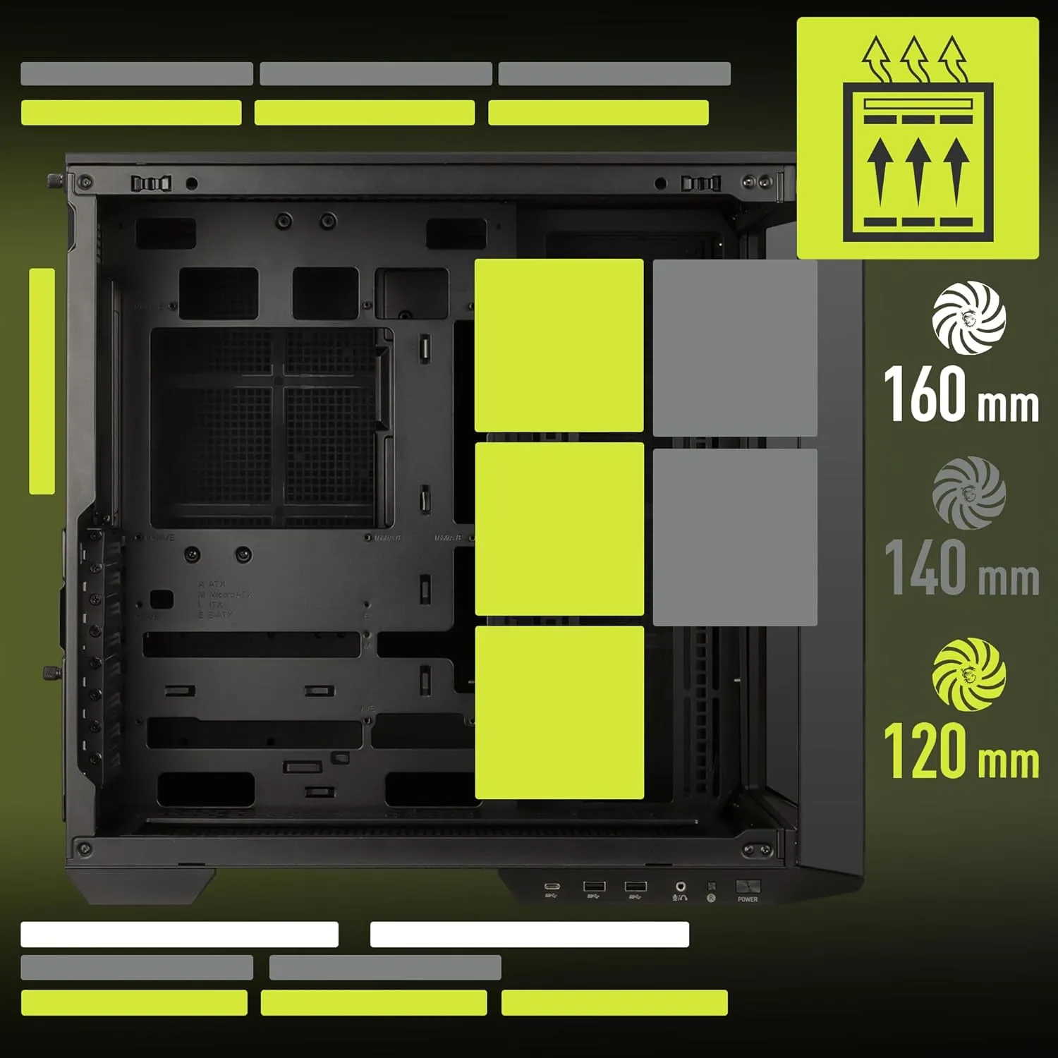 MSI MAG PANO 100L PZ - Premium Mid-Tower Gaming PC Case - Tempered Glass Side Panel - Liquid Cooling Support up to 360mm Radiator - Vented Front Panel