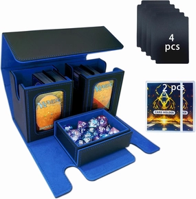 MTG Commander Card Storage Box - Fits 200 Double Sleeved Cards,3-in-1Card Deck Case,Strong Magnet Card Organizer For Magic Commander TCG CCG,4Dividers &2 Toploaders(Black&Blue)
