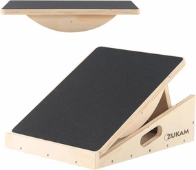Multi-Function Wooden Slant Board & Balance Board, Adjustable Incline Board and Calf Stretcher,Stretch Board - Wide Anti-Slip Surface - Black