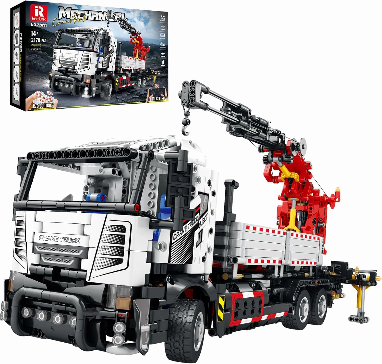 Multi Functional Crane Truck Building Blocks 22011，Control Crane Toy with Remote Control Switch，Robotic Arm That Can Be Rotated and Lifted，Gift for Boys and Girls Ages 14 , 2178 Pieces