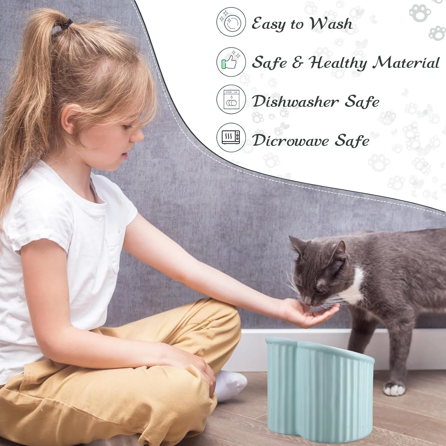 Mumufy 2 Pcs Ceramic Elevated Cat Bowls Tilted Elevated Raised Pet Bowls Anti Vomit Cat Dish for Indoor Stress Free Water Dish Feeder for Puppies, Heart Shaped(Macaron Blue, Peacock Green)