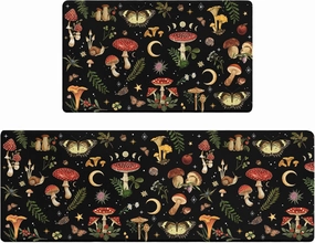 Mushroom Rug Kitchen Mats for Floor Cushioned Anti Fatigue Kitchen Rugs Sets of 2, Non Slip Waterproof Black Kitchen Floor Mat, Comfort Memory Foam Standing Mat for Office Laundry Sink Desk