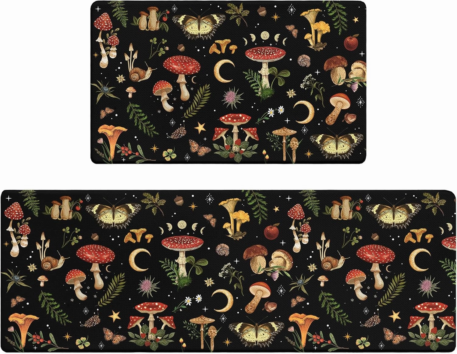 Mushroom Rug Kitchen Mats for Floor Cushioned Anti Fatigue Kitchen Rugs Sets of 2, Non Slip Waterproof Black Kitchen Floor Mat, Comfort Memory Foam Standing Mat for Office Laundry Sink Desk