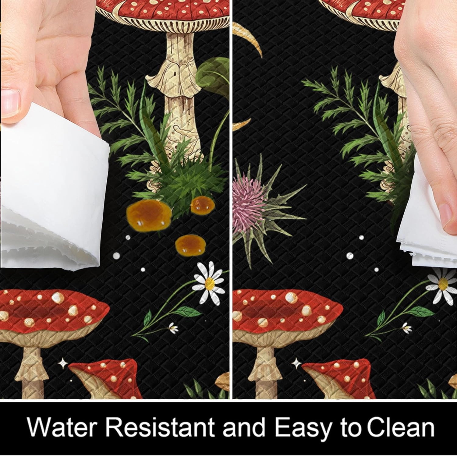 Mushroom Rug Kitchen Mats for Floor Cushioned Anti Fatigue Kitchen Rugs Sets of 2, Non Slip Waterproof Black Kitchen Floor Mat, Comfort Memory Foam Standing Mat for Office Laundry Sink Desk