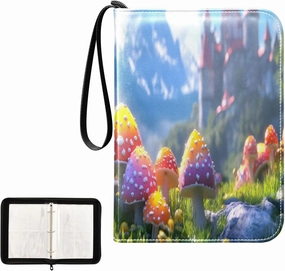 Mushrooms Colorful Castle Trading Card Holder Binder 4-Pocket Card Book Holder for Trading Cards Fits 400 Cards for Sports Cards, Game Cards