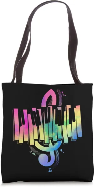 Music Notes Pianist Musician Colorful Piano Keyboard Piano Tote Bag