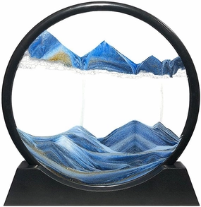 Muyan Moving Sand Art Picture Sandscapes in Motion Round Glass 3D Deep Sea Sand Art for Adult Kid Large Desktop Art Toys (Blue, 12 Inch)