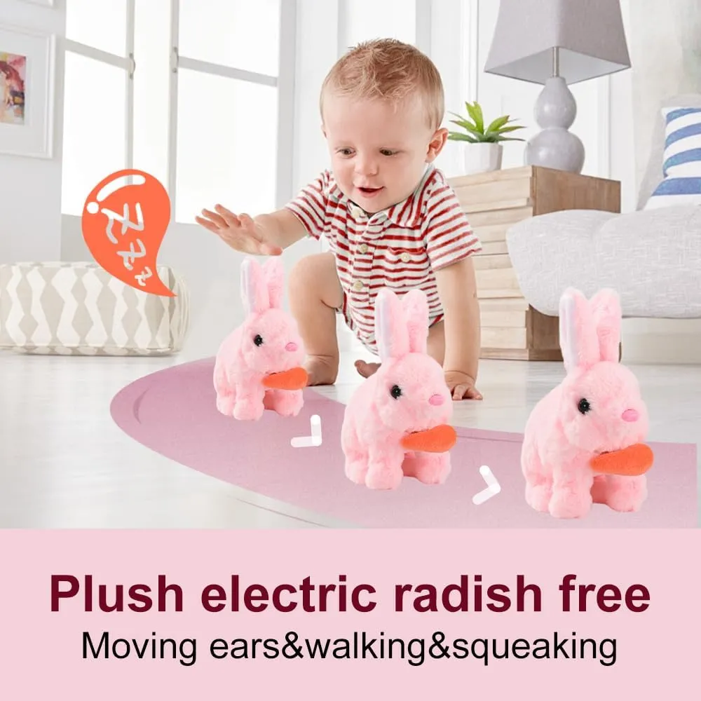 My Realistic Bunny Toy, 2025 New Interactive Easter Bunny Toy, Jumping Squeaky and Shaking Ears Easter Bunnies Stuffed Animal Hopping Realistic Bunnies Plush Gifts for Kids (Pink)