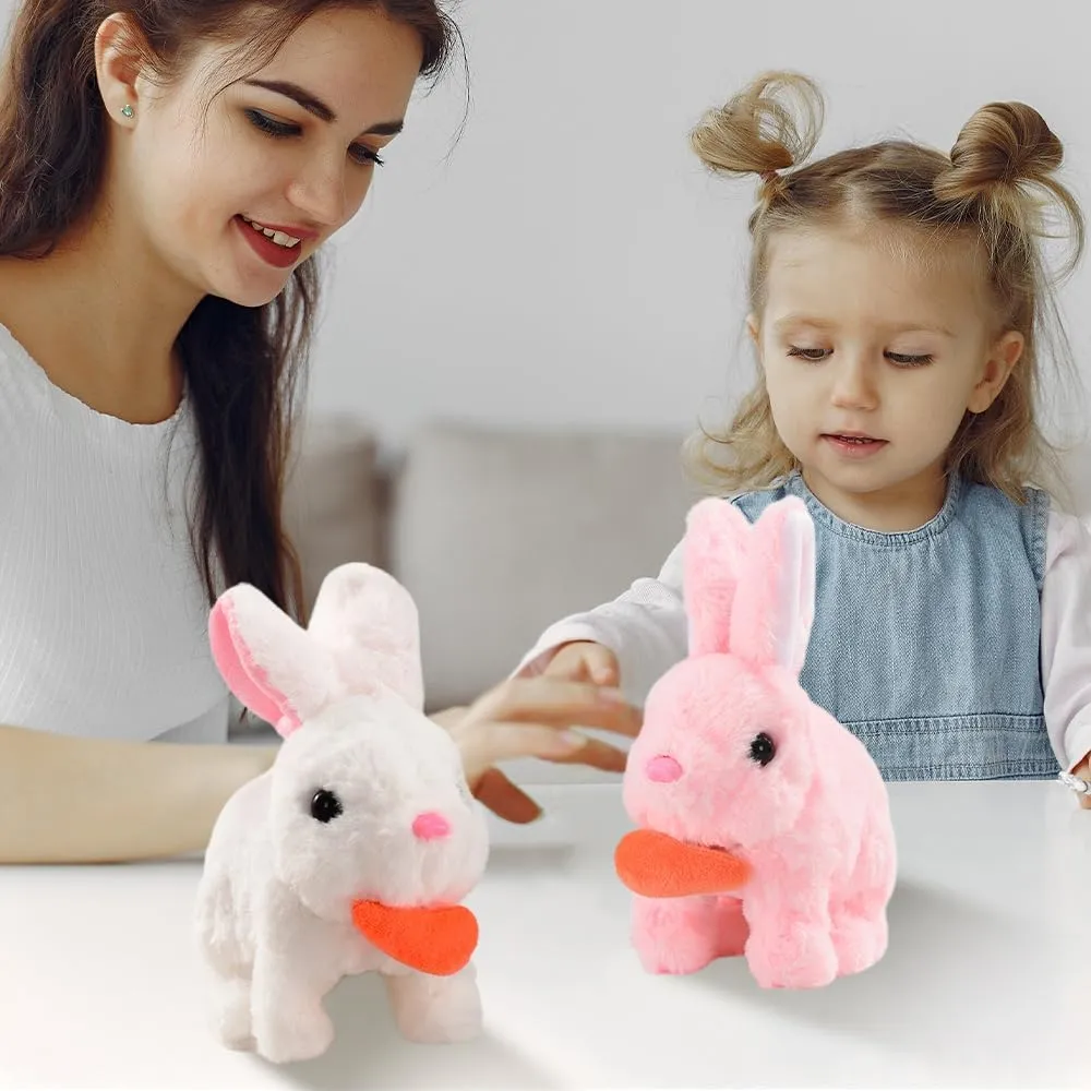 My Realistic Bunny Toy, 2025 New Interactive Easter Bunny Toy, Jumping Squeaky and Shaking Ears Easter Bunnies Stuffed Animal Hopping Realistic Bunnies Plush Gifts for Kids (Pink)