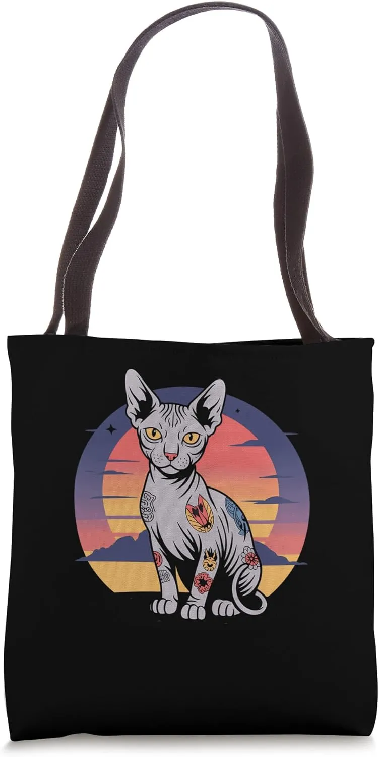 Naked Cat with Tattoos Sphynx Cat Hairless Pet Apparel Tote Bag