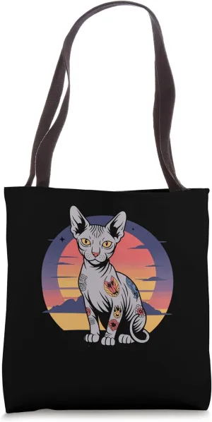 Naked Cat with Tattoos Sphynx Cat Hairless Pet Apparel Tote Bag