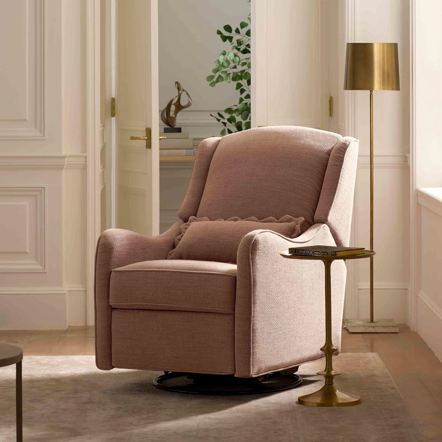 Namesake Devon Recliner and Swivel Glider in Performance Dusty Rose Eco-Basketweave, GREENGUARD Gold and CertiPUR-US® Certified