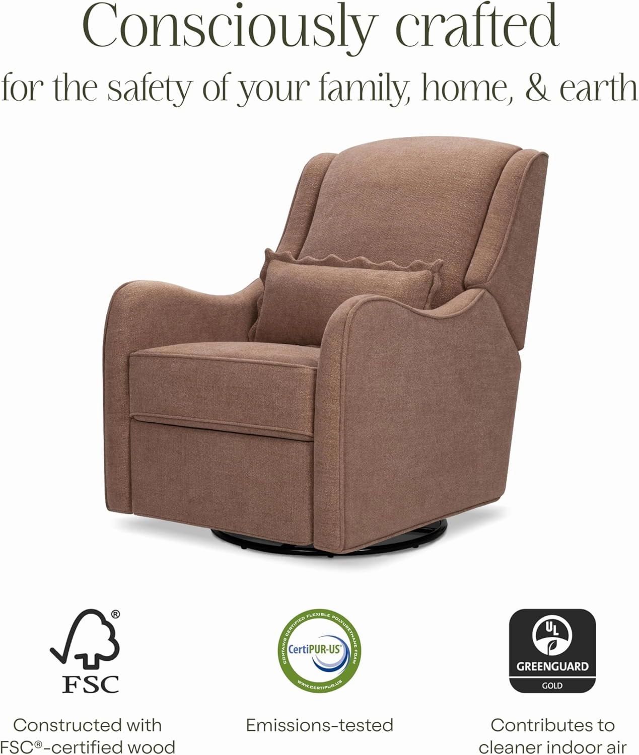 Namesake Devon Recliner and Swivel Glider in Performance Dusty Rose Eco-Basketweave, GREENGUARD Gold and CertiPUR-US® Certified