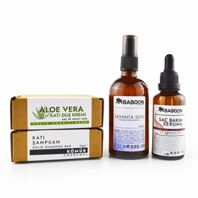 Natural Care Set for Oily Hair (Charcoal Shampoo Bar, Lavender Water, Aloe Conditioner Bar, Serum)