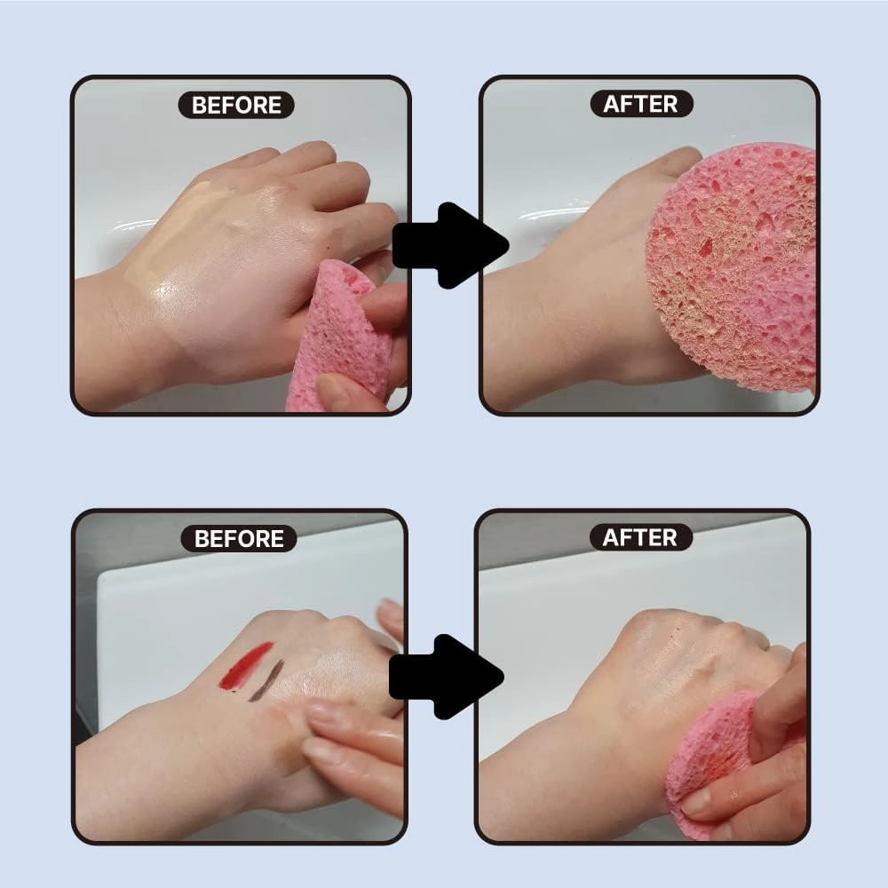Natural Cellulose face Sponge Set (M, Pink,Green,Yellow) Facial Cleansing Makeup Removal Made in France
