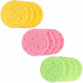 Natural Cellulose face Sponge Set (M, Pink,Green,Yellow) Facial Cleansing Makeup Removal Made in France