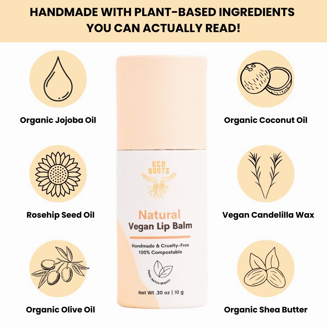 Natural Lip Balm 2 Pack - Organic Chapstick, Vegan Lip Moisturizer Set - Cruelty-Free and Eco-Friendly - Plastic-Free with Compostable Packaging - Artfully Crafted in the USA