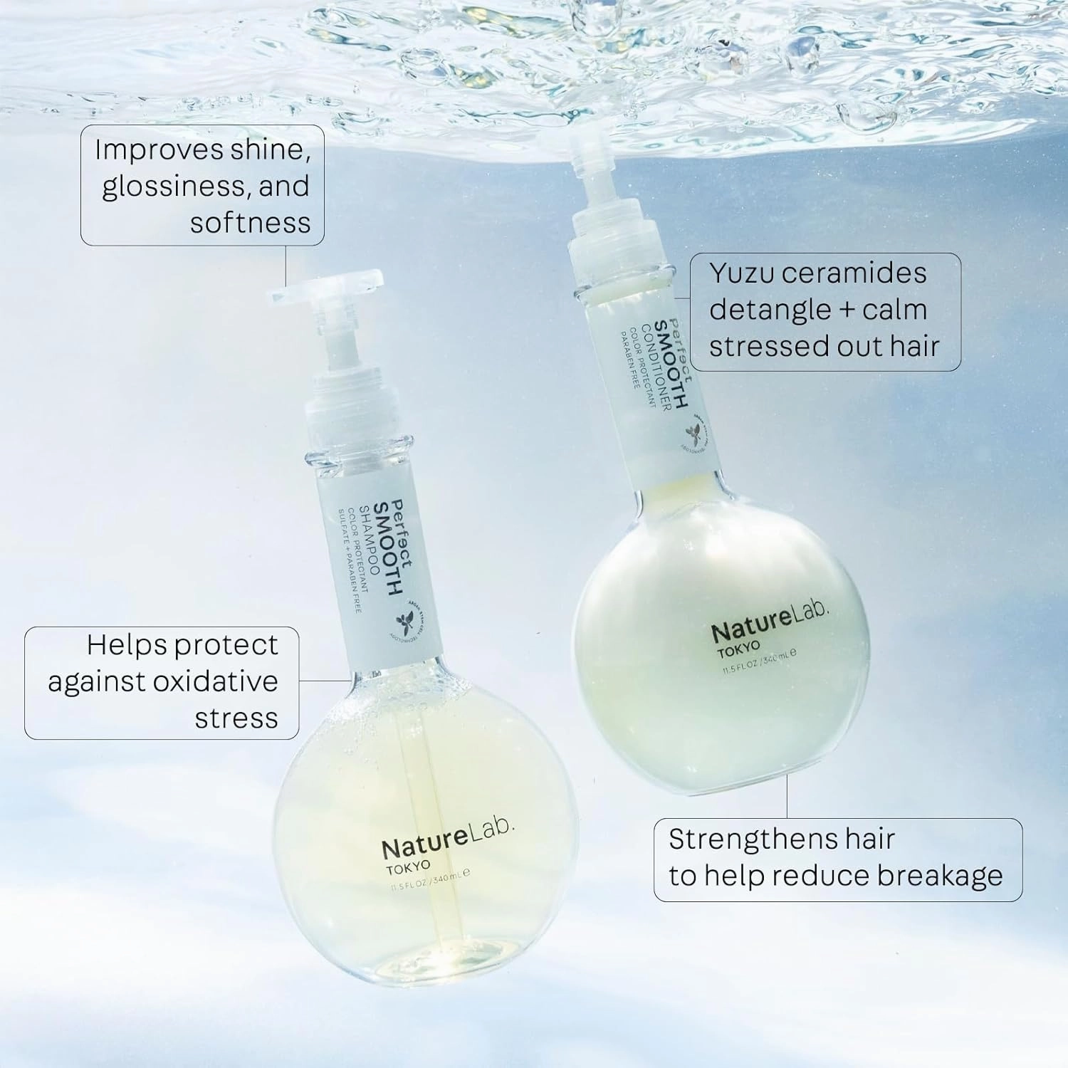 NATURELAB. TOKYO Frizz-Free Hydration Limited Edition Set: Includes Smooth Shampoo, Conditioner & Scalp Sake Rinse – Hydrates & Tames Frizz, Balances Scalp Microbiome, Includes Furoshiki Wrap
