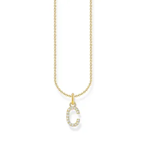 Necklace with letter pendant C and white zirconia - gold