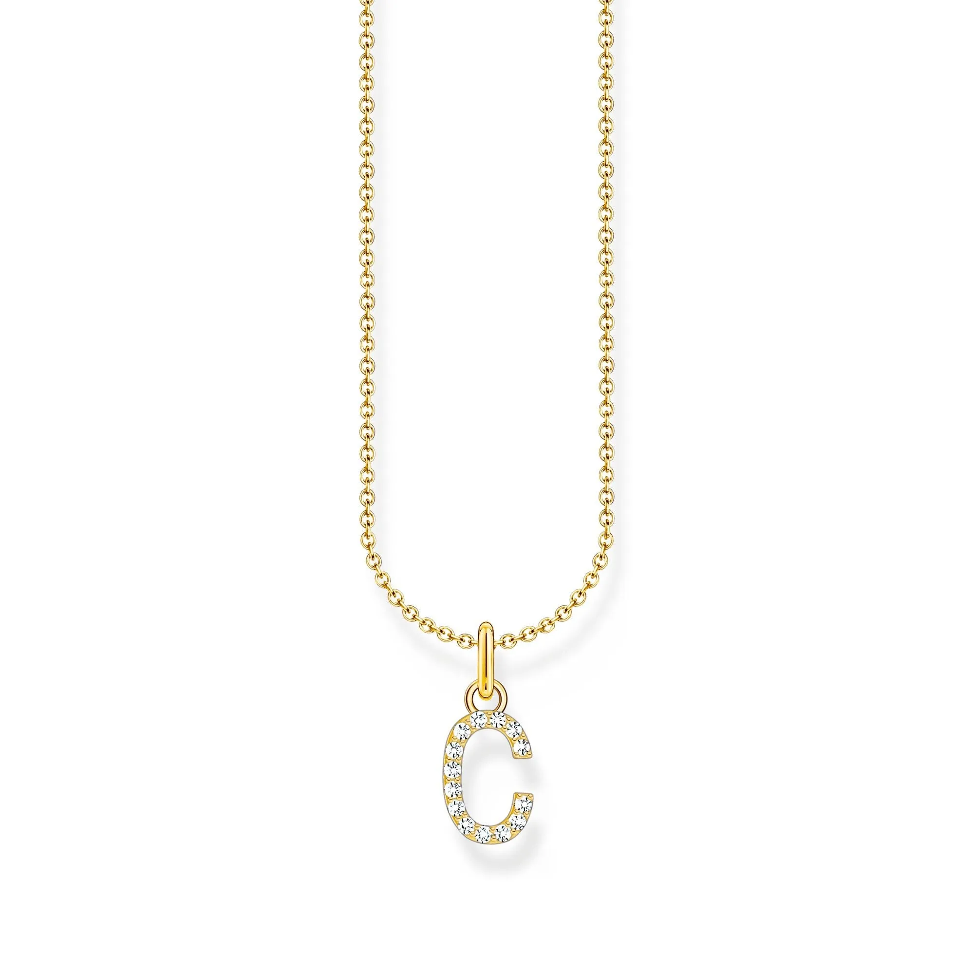 Necklace with letter pendant C and white zirconia - gold