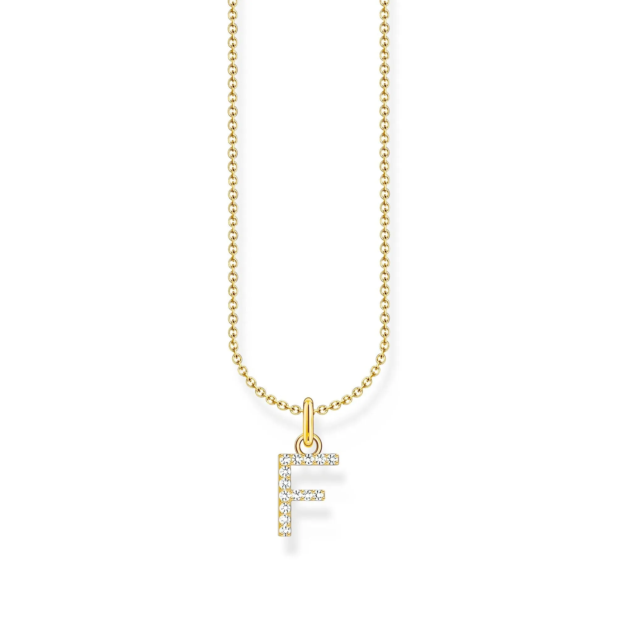 Necklace with letter pendant F and white zirconia - gold