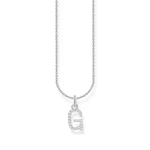 Necklace with letter pendant G and white zirconia - silver