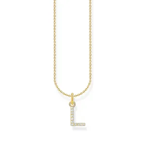 Necklace with letter pendant L and white zirconia - gold