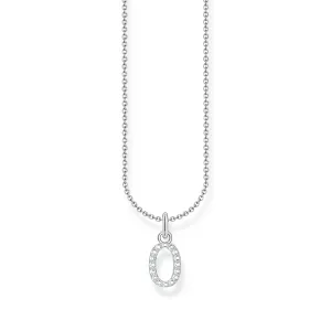 Necklace with letter pendant O and white zirconia - silver
