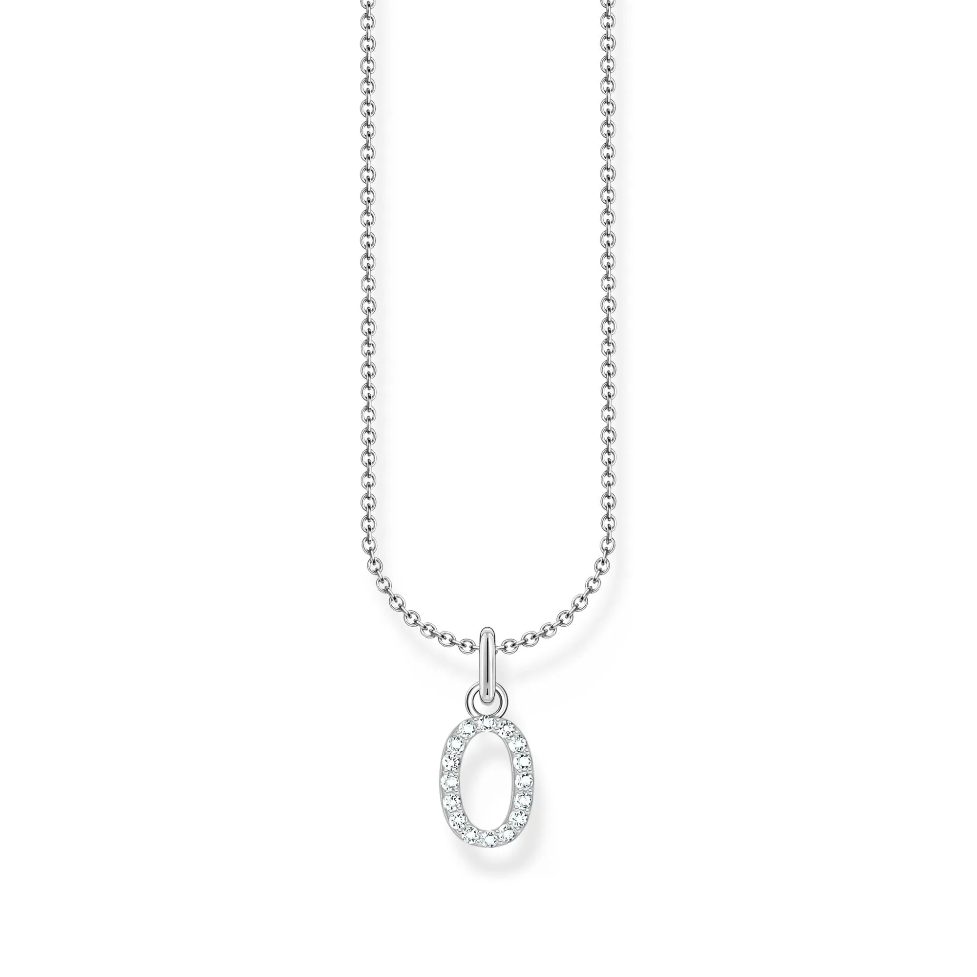 Necklace with letter pendant O and white zirconia - silver