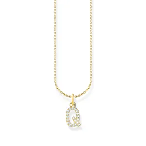 Necklace with letter pendant Q and white zirconia - gold