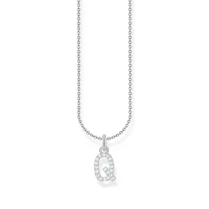 Necklace with letter pendant Q and white zirconia - silver
