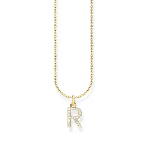 Necklace with letter pendant R and white zirconia - gold