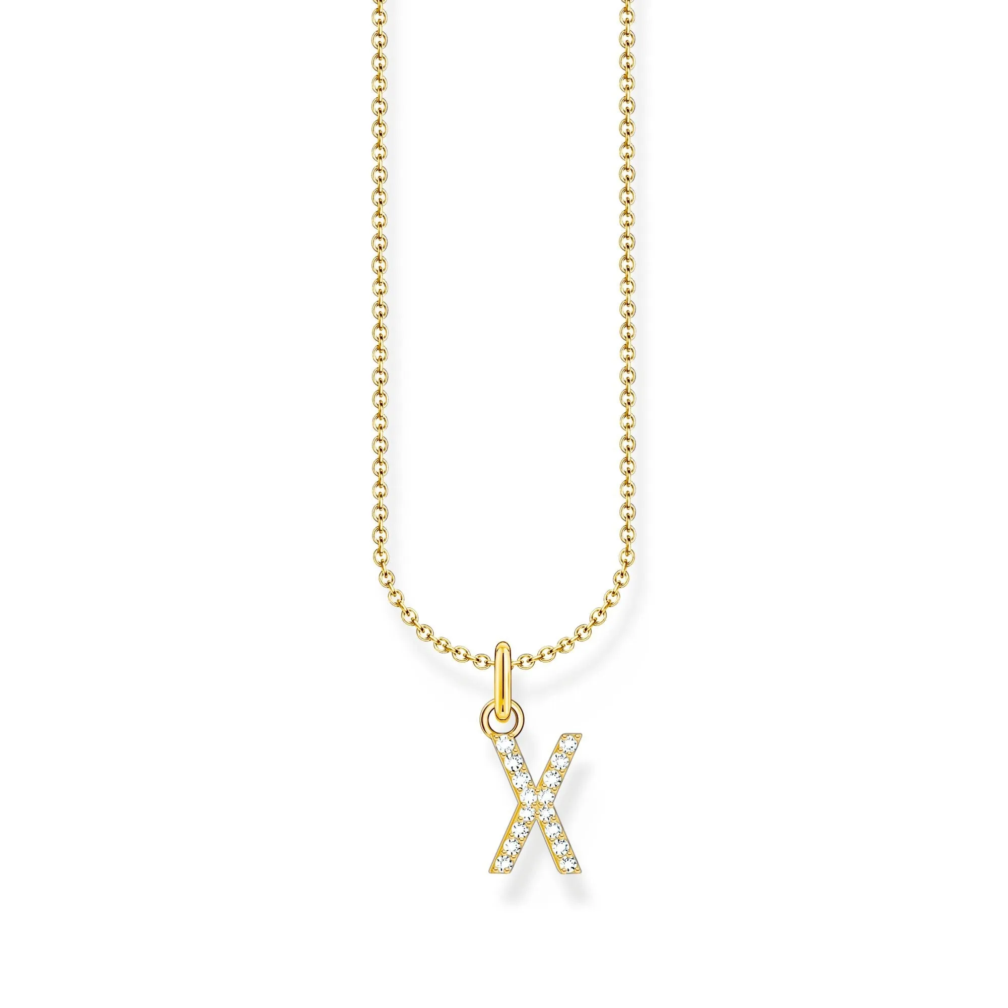 Necklace with letter pendant X and white zirconia - gold