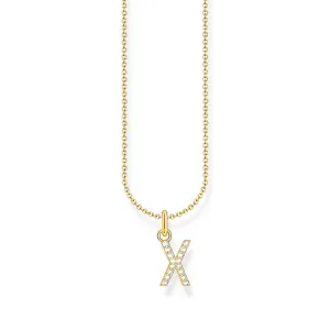 Necklace with letter pendant X and white zirconia - gold