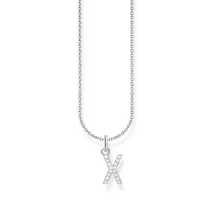 Necklace with letter pendant X and white zirconia - silver