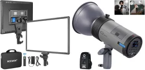 NEEWER NL288 LED Video Light with 2.4G Remote, 45W 4800Lux 3200K-5600K CRI 97  Dimmable Bi-Color and Q300 300Ws 2.4G Outdoor Studio Flash Kit for YouTube Webex Photography Live Stream Game Zoom Meetin