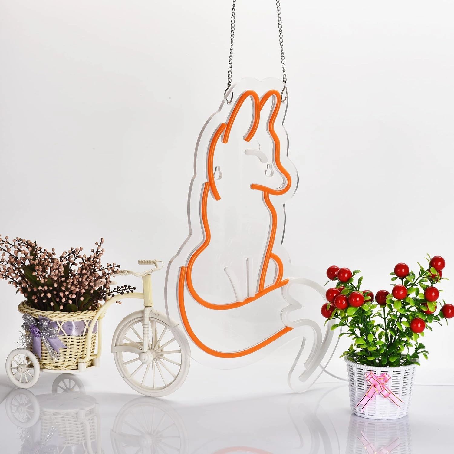 Neon Sign for Wall Décor Fox Signs with Dimmable Switch LED Neon Signs Bedroom Room Home Beer Bar Neon Light Sign Hotel Party Club Office Art Lights(Brown White)