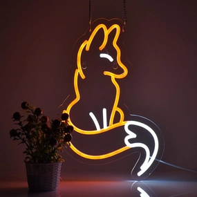 Neon Sign for Wall Décor Fox Signs with Dimmable Switch LED Neon Signs Bedroom Room Home Beer Bar Neon Light Sign Hotel Party Club Office Art Lights(Brown White)