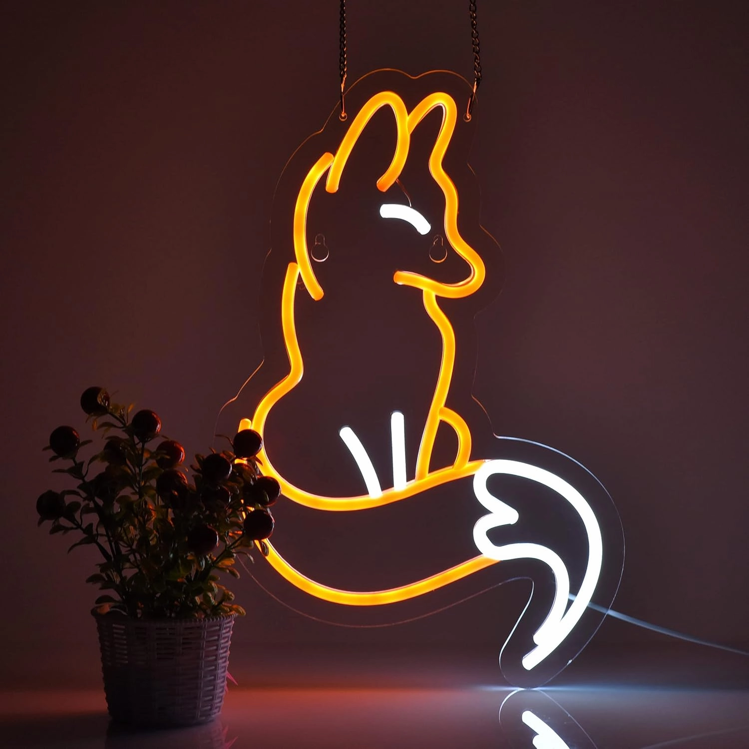 Neon Sign for Wall Décor Fox Signs with Dimmable Switch LED Neon Signs Bedroom Room Home Beer Bar Neon Light Sign Hotel Party Club Office Art Lights(Brown White)