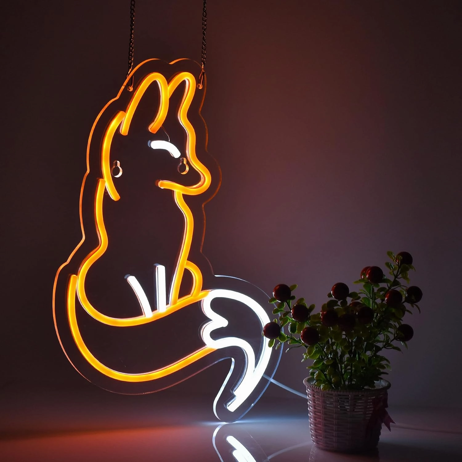 Neon Sign for Wall Décor Fox Signs with Dimmable Switch LED Neon Signs Bedroom Room Home Beer Bar Neon Light Sign Hotel Party Club Office Art Lights(Brown White)