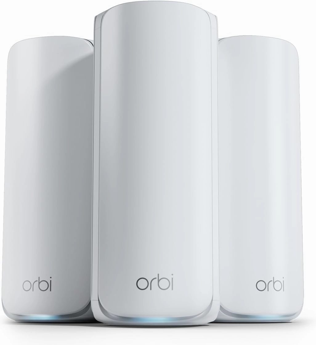NETGEAR Orbi 770 Series Tri-Band WiFi 7 Mesh Network System (RBE773) - Router   2 Satellite Extenders, Security Features, Up to 11Gbps, Covers up to 8,000 sq. ft., 100 Devices, 2.5 Gig Internet Port