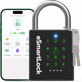 New Smart Padlock with Key, Heavy Duty Combination Padlock, RFID Pad Lock with Codes Bluetooth APP Access, Outdoor Waterproof Electronic Key Lock for Gate Fence Shed Locker Garage Garden