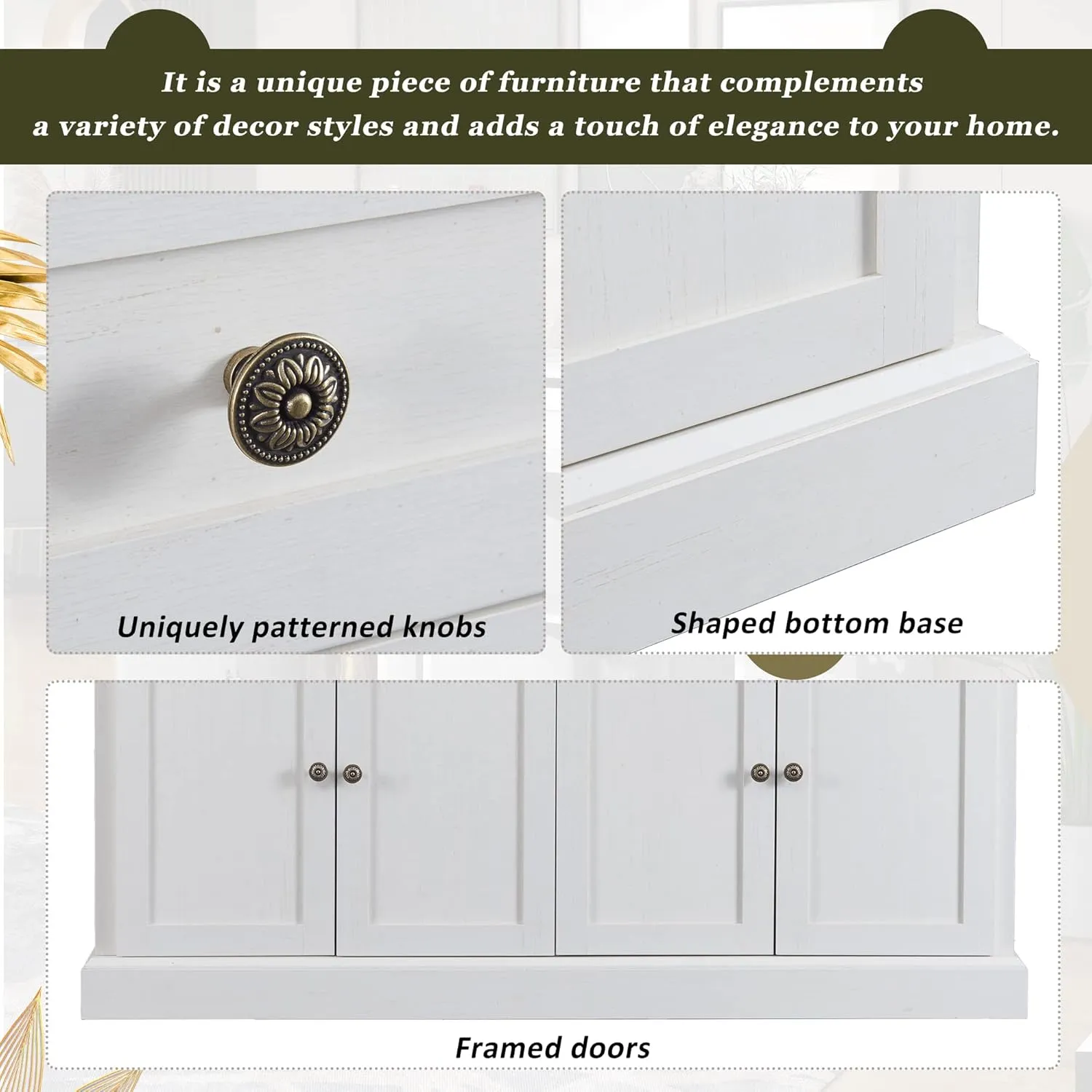 NicBex 58.3" Accent Storage Cabinet with 2 Drawers & 4 Doors Adjustable Shelves Free Standing Modern Kitchen Sideboard Storage Buffet Cabinet for Living Room, Kitchen, Office,Hallway,Antique White