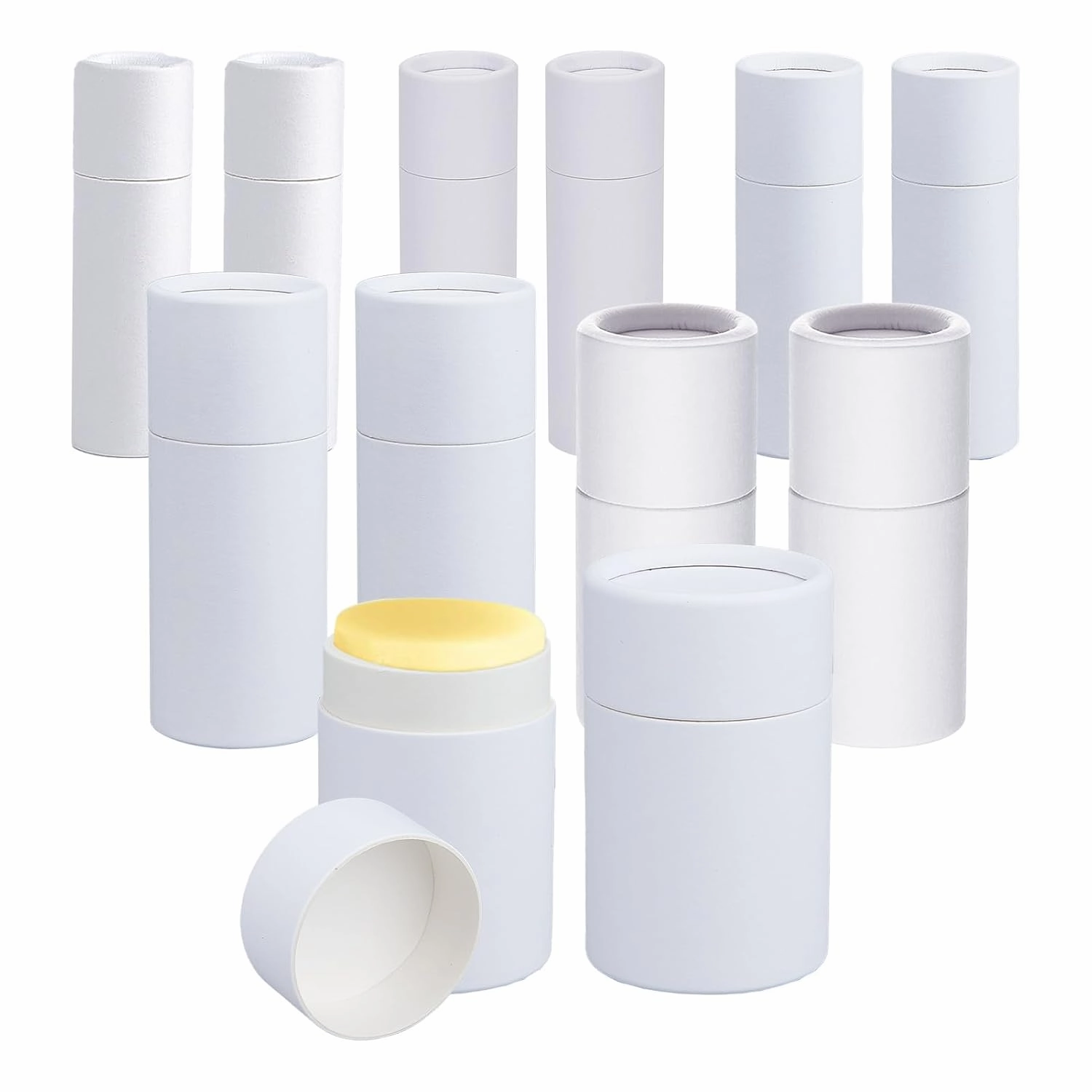NICENEEDED 12 PCS Twist Up Lip Balm Tubes, Empty Lip Gloss Balm Holder, Kraft Paper Rotatable Deodorant Containers for DIY Homemade Lipsticks, Chapsticks and Homemade Solid Perfume (White Set)