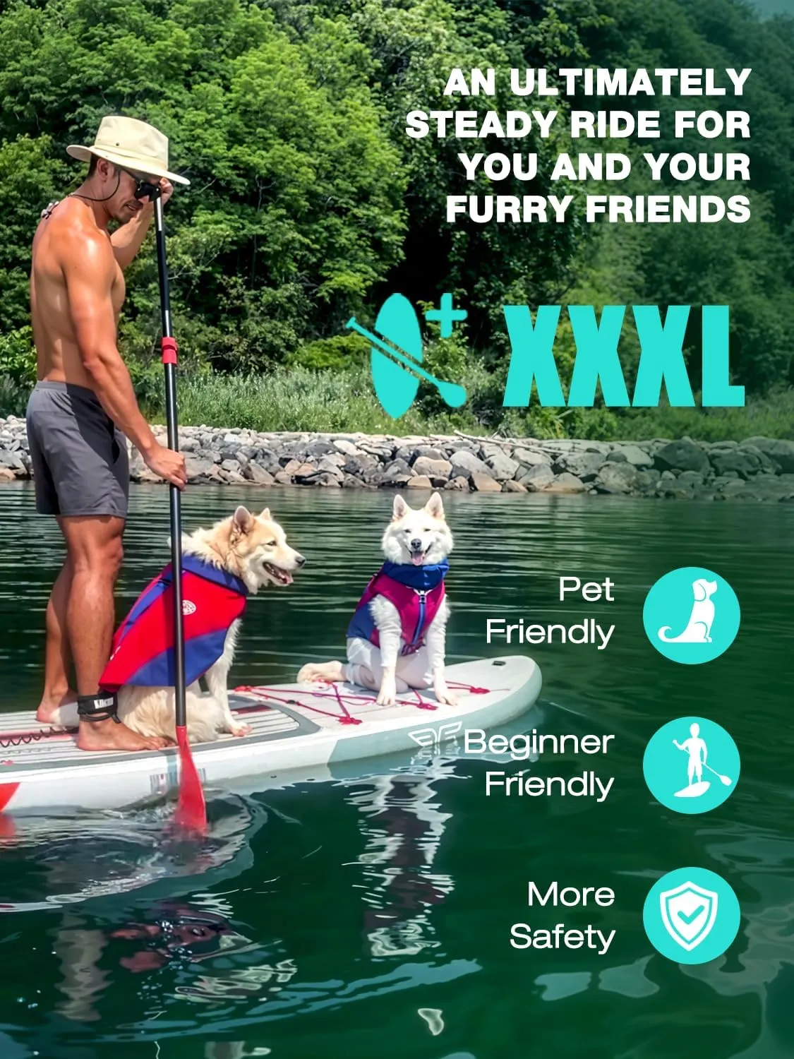 Niphean (Extra Large) Inflatable Paddle Board, SUP for 2 1 People/Family, Stand Up Paddle Board with (Beginner Friendly) StabilTrac Fin, Waterproof Phone Pouch, Paddle Boards for Adults, Gift Ideas